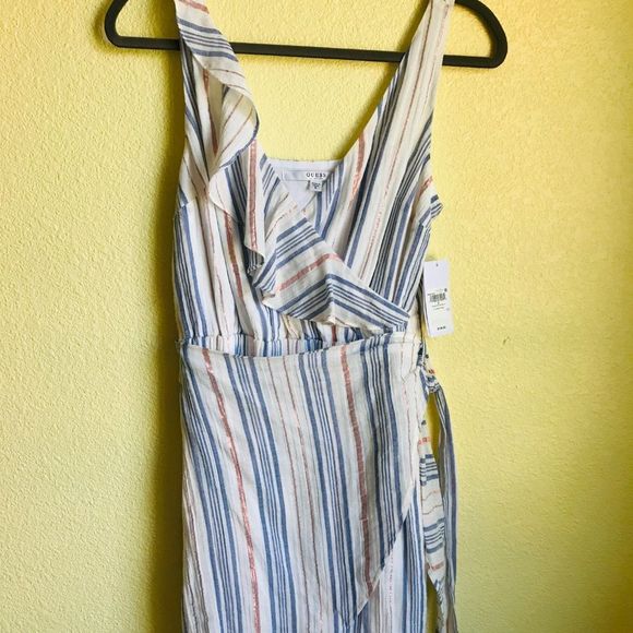 Guess Laguna White Metallic Stripe Wrap Flounce Bodice Mini Dress‎ - Picture 5 of 10